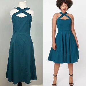 Unique Vintage Teal Midi Dress